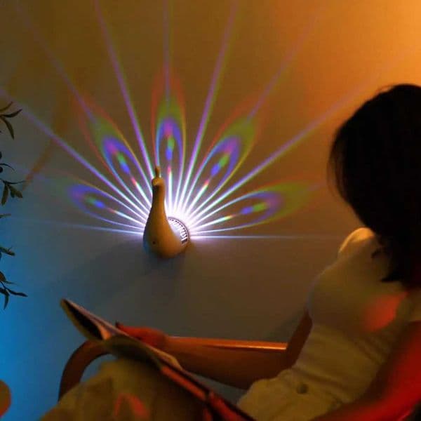 Peacock Projector Lamp Remote Control Night Light Bedside Colorful Atmosphere Light Creative Wall-mounted 9 modes Christmas Gift Z250605