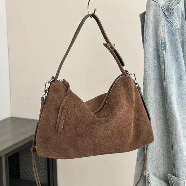 Totes Women's Suede Bag Female Retro Frosted Cowhide Split Leather Armpit Shoulder Lady Handbag Trendy Crossbody Messenger Bags