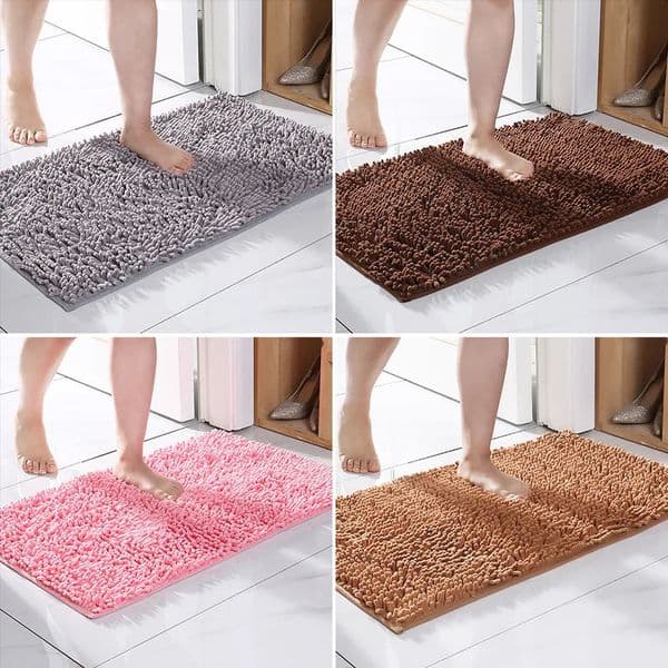 Inyahome Plush Microfiber Non Slip Soft Bathroom Rug Absorbent Machine Washable Chenille Bath Mat Quick Dry Shag Bathroom Carpet 250527