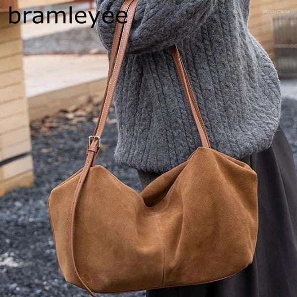 Totes Female Design Luxury Women's Suede Genuine Leather Shoulder Bags Ladies Soft Cowhide Crossbody Bag Lazy Commuting Handbag