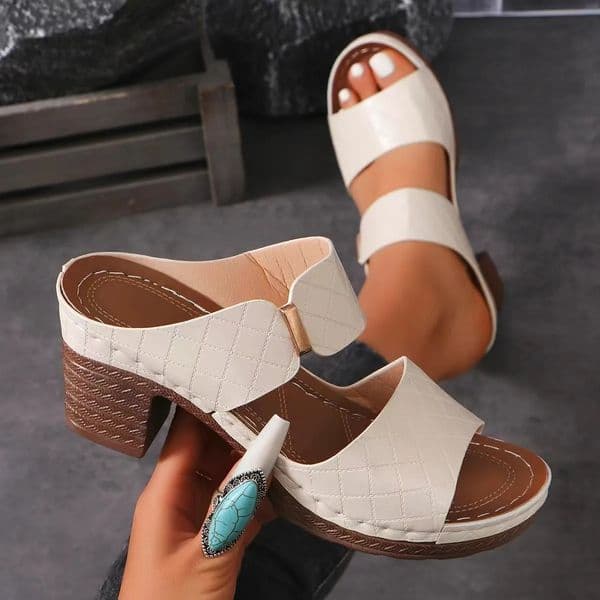 Women Summer Lightweight Hollow Sandals High Heels Dress Chunky Open Toe Slippers Female Casual Slingback Slides Shoes 250605