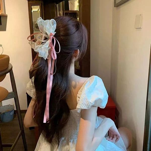 Sweet Fashion Shark Clips Hairpins Trendy Ribbon Tassel Bowknot Hair Claw For Women Girls Ballet Style Hair Accessories Gifts 250604BJ