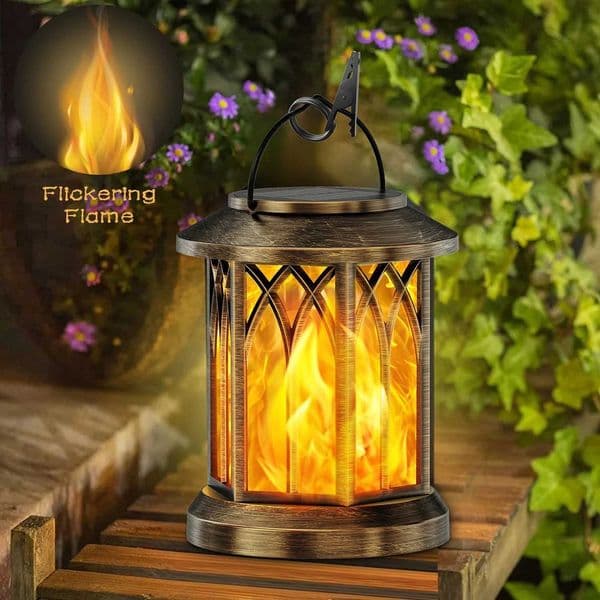 2 Pack Upgraded Flickering Flame Solar Lanterns Lights Outdoor Solar Hanging Lights Outdoor for Garden Bronze/Black X250607