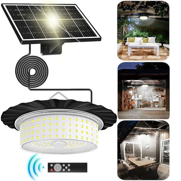 Outdoor Solar Pendant Light with Motion Sensor Solar Light 5 Modes with Remote Control 360 Wide Angle Lighting Solar Shed Light X250607