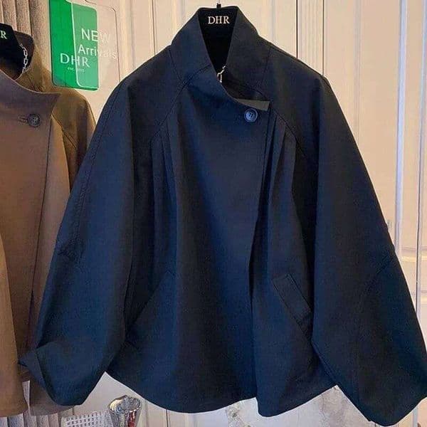French retro fashion collar solid color windbreaker women's spring and autumn new plus size loose temperament Joker casual coat