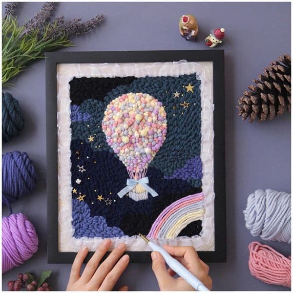 Square Punch Needle Complete Set Adult Rug Wool Poke Embroidery Starter Kit With Threader Fabric Hoop Yarn DIY Needle Arts Craft 250605