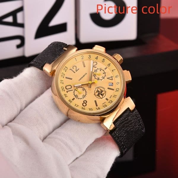 Lou Wrist Watches for 2025 Mens Watches Six needles All dials work Quartz Wastch Top Luxury Brand Chronograph Clock Leather Belt Fashion Holiday gift Choice