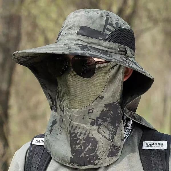 Outdoor Fisherman Hat Wide Brim Bucket Hat with Neck Cover Men Summer Breathable Mesh Sun Protection Visor Anti UV Cap Unisex 250605