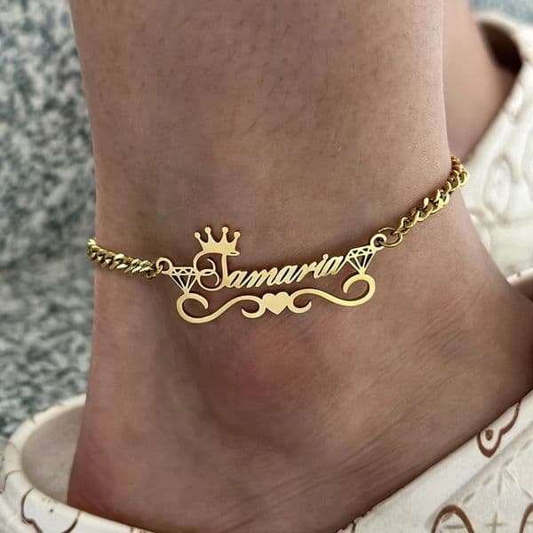 Custom Name Anklet with Crown Personalized Cuban Chain Anklet Stainless Steel Thick Cuban Nameplate Anklet for Women Gift 250528