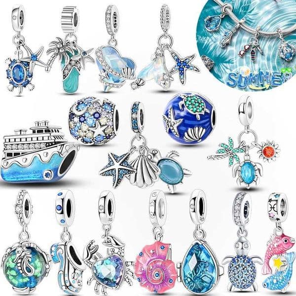 New Summer 925 Sterling Silver Charms Beads Pendants Ocean Turtle Beach Fruit Shell Blue Charm DIY Women Bracelet Jewelry Gift XJ250607