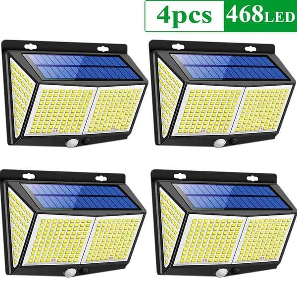 4pcs 468 LED Solar LED Lamp Outdoor Solar Light with Motion Sensor Wall Lights Waterproof Sunlight Powered for Garden Decoration X250607