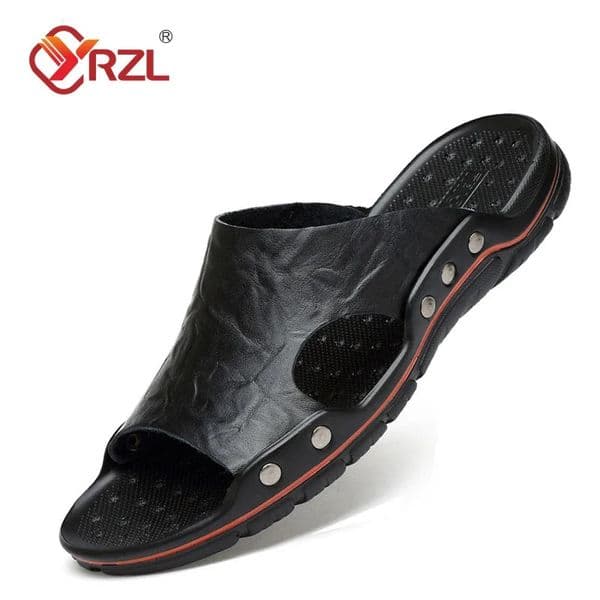 YRZL Sandals Mens Leather Classic Summer Men Slippers Soft Black PU Lightweight EVA Slides for 250528