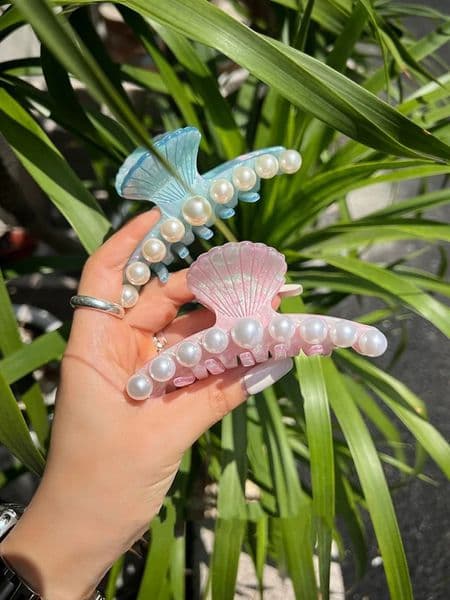 Shell Shape Pearl Hairclaw Creative Acetate Sharkclip for Women Girl Headwear Hair Clips INS Big Hair Accessories 250604BJ
