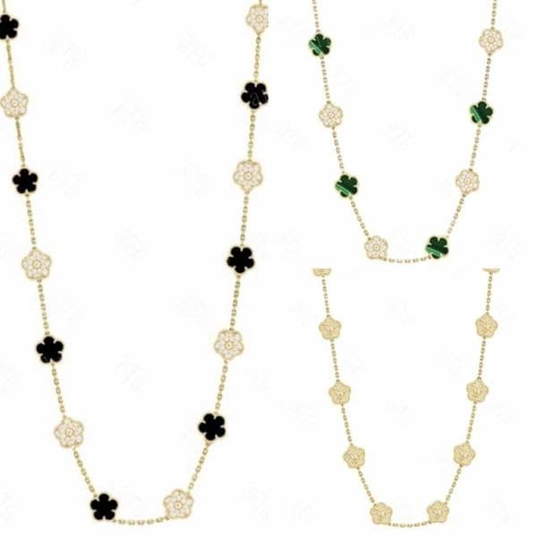 2025 Hot Classic gemstone agate flower K gold long chain accessory clover necklace in multiple colors designer jewelry