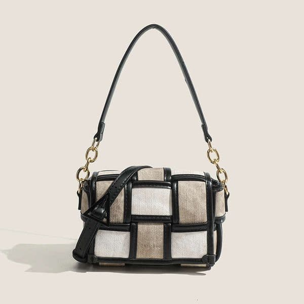 OEM Custom Saint Martin Art Exhibition Niche Design Patchwork Plaid Small Square Woven Shoulder Crossbody Women's Bag GUHUISHU