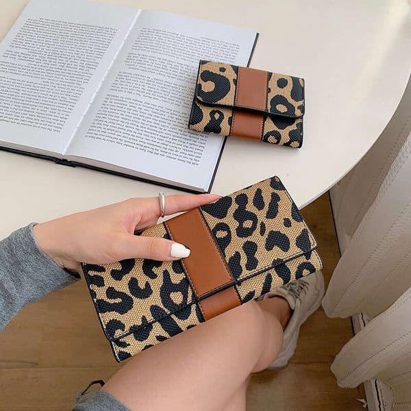 Women New Leopard Print Internet Celebrity Fashion Large Capacity Coin Purse Foldable Multi-Card Slot Long Wallet