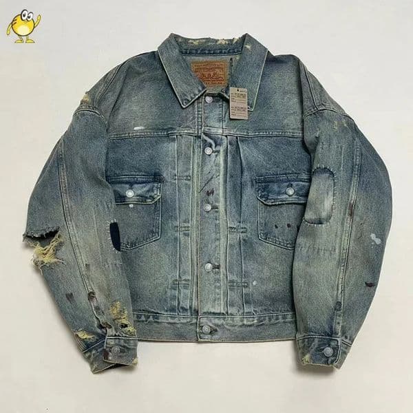 FW SAINT Jeans Jacket Men Woman 1 1 Good Quality Washed Do Old Damaged Style High Street Lapel Coats Winter Outerwear 250604