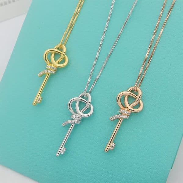 brand T classic crystal key gold pendant stainless steel designer necklace for women