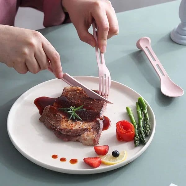 3-in-1 Knife Fork and Spoon Set Chopsticks Fork Spoon Convenient Plastic Cutlery Set Home Travel Camping s Tools 250609