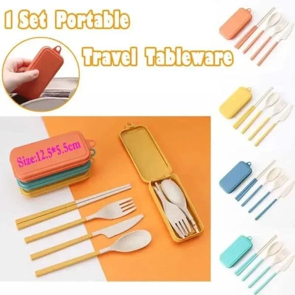 1 Set Portable Travel Tableware Knife Fork Spoon Chopsticks Set Outdoor Travel Dinnerware Set Travel Utensil Box 250609