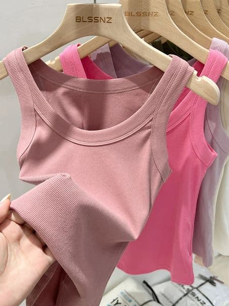 zjais Solid Round Neck Ribbed Tank Top Camisole Women 2025 Summer Basic Elastic O 250527