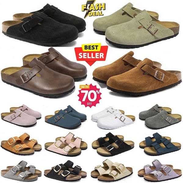 2026 High quality mens womens designer beach slippers slides sandals soft suede leather taupe mocha beige mud sand blue grey pink scuffs platform slipper
