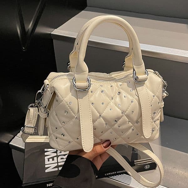 New Style Quilted Cylinder Diamond-Studded Trendy Boston Handbag 2025 New Vintage Versatile Shoulder Crossbody Women's Bag New Free Delivery Designer Bag
