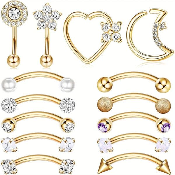 Drperfect Piercing Jewelry 16G Steel Curved Barbell Eyebrow Rings Lip Belly Button Heart Moon Earrings 250606