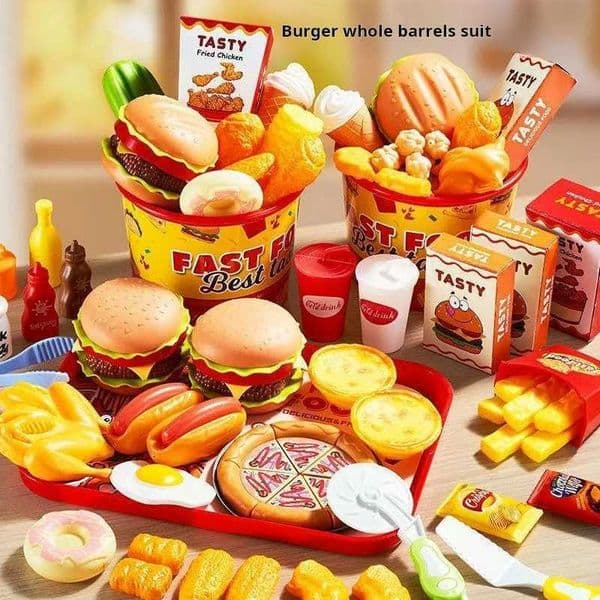 Kids Pretend Play Kitchen Realistic Burger Fries Family Bucket Meal Set Educational Model Toys for Boys Girls XJ250609