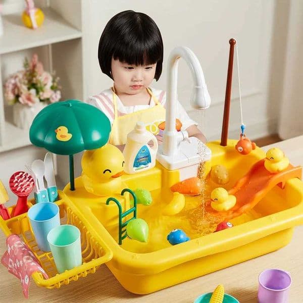 Kids Kitchen Sink Toys Electric Dishwasher Playing Toy With Running Water Pretend Play Food Fishing Toy Role Playing Girls Gift XJ250609