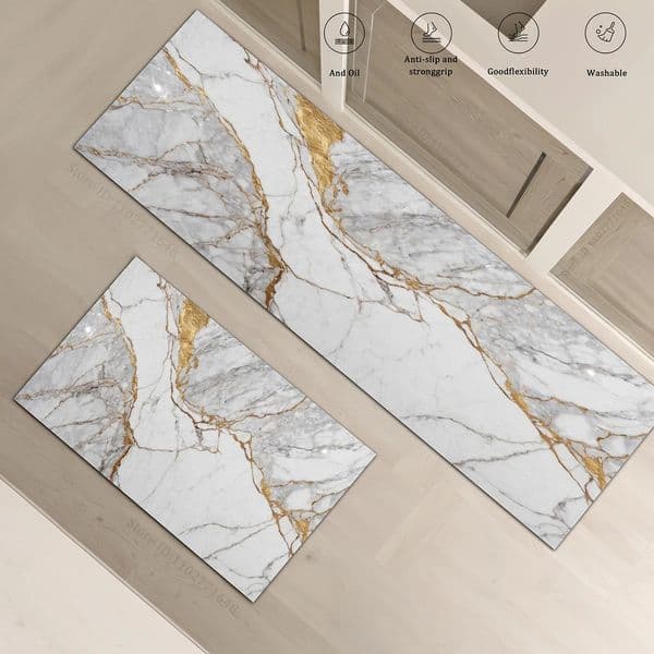 Waterproof Nonslip Marble Rug Absorbent Washable Long Floor Mat Bedroom Hallway Bathroom Entrance Doormat Carpet 250521