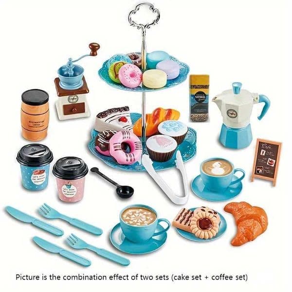 Children Play House Toy Simulation Coffee Machine Cake Table Snack Afternoon Tea Toy Set Gifts For Boys And Girls XJ250609
