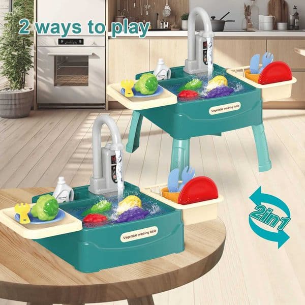 Play Sink with Running Water Kitchen Sink Toys with Electric Faucet Water Table Floating Pool Dishwasher Set for Toddler GirlsXJ250609