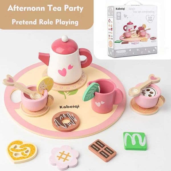 Wooden Kitchen Play Toys Kitchen Simulation Tea Set Afternoon Tea Activity Games Pretend Play Kitchen Accessories Toy for Kids XJ250609