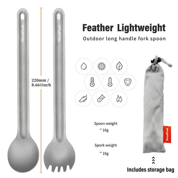 Metal Pack Long Handle Spork and Spoon EcoFriendly Ultralight Portable for Outdoor Camping Hiking Travel Picnic Tableware 250609