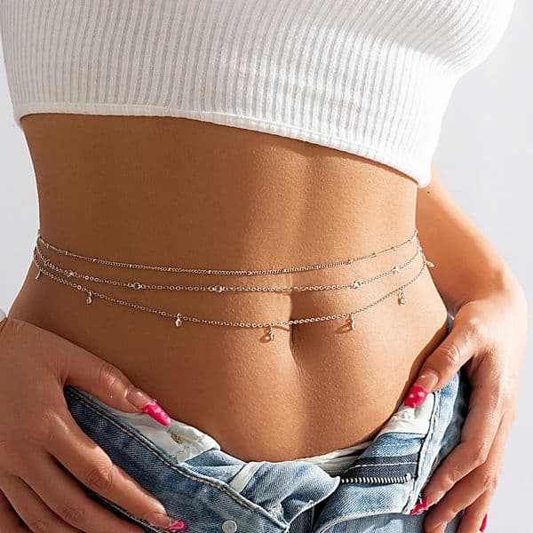 Sexy Round Clear Rhinestone Tassel Belly Chains For Women Gold Silver Color Metal Beach Link Chain Waist Body Jewelry Accessory 250603