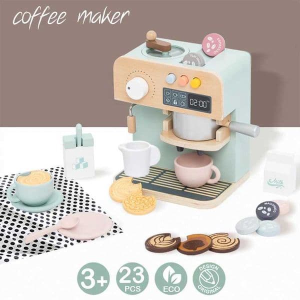 Macaron Cute Simulated Coffee Machine Wooden Kitchen Games Children Montessori Educational Indoor DIY Toys For Boys Girls Gift XJ250609