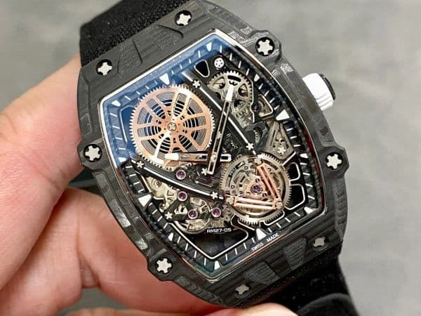 27-05 watch has diameter of 47mm with 9015 mechanical carbon brazed case hollowed out dial sapphire glass mirror