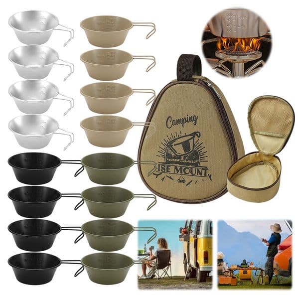 4Pcs 300ml Travel Picnic Tableware with Storage Bag Camping Drinking Mug Stainless Steel Barbecue Sierra Bowl for Camping Picnic 250609