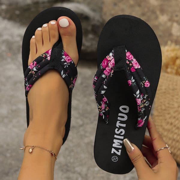 hot free Women flip flops for summer casual fashion floral clip on thick soled sandals plus size