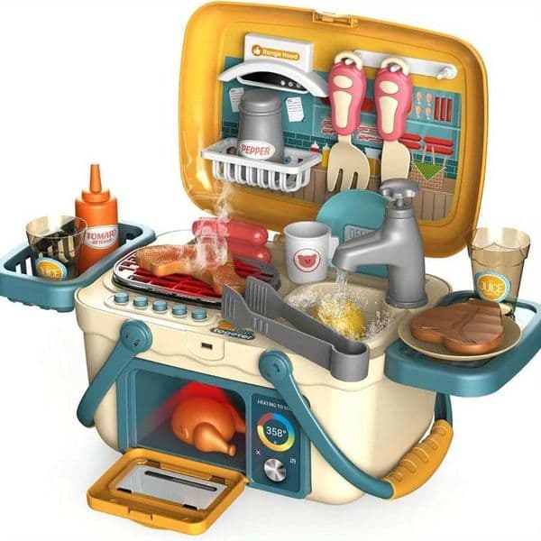 Kids Play Kitchen Toys Barbecue Play Set with Sounds Lights and Running Water Simulation Kitchen Toys BBQ Role Play Kit for Kids XJ250609