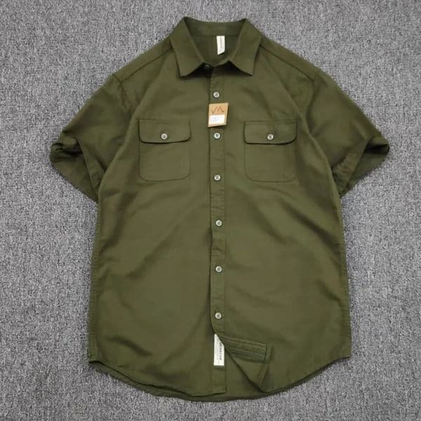 Simple cargo pocket summer vintage short-sleeved shirt for men washed twill cotton fabric casual shirt 250606BJ