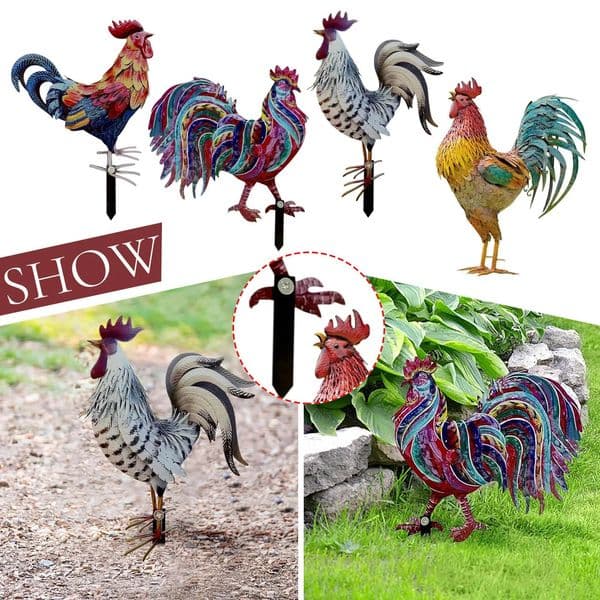 istic Chicken Statues Metal Rooster Animals Stakes Sculptures Decor Home Art Decor For Backyard Patio Floor Plug 250604
