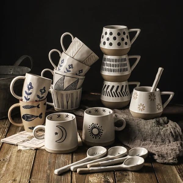2026 New Retro Style Ceramic Coffee Heat-Resistant Handle Cup For Juice Water Milk Office Kitchen Microwave Safe G 400Ml Free Shippin