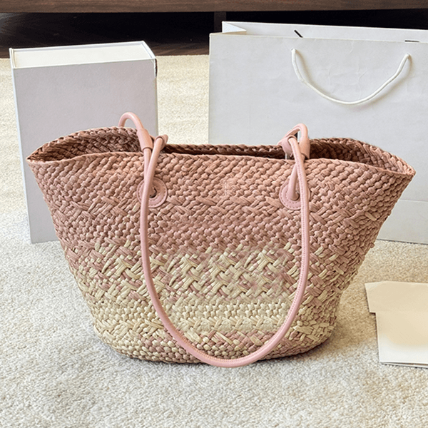 Summer candy-colored straw woven bag retro tote bag beach vacation bag luxury designer bag women's single-shoulder bag high-end handbag crossbody bag shopping bag
