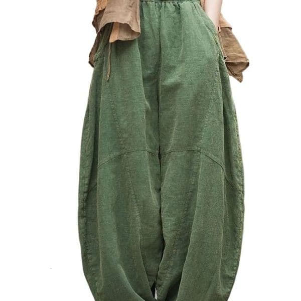Elegant Womens Cotton Linen Baggy Cargo y2k Pants Vintage Elastic Waist Trousers Loose Casual Long Wide Leg Oversize Clothes 250609