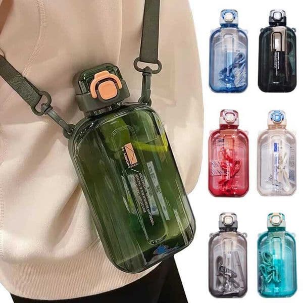 Flat Square Transparent Water Bottle Portable Travel Canteen with Adjustable Strap Elegant Slim Bottle for Sport CampingXJ250609 Y260515