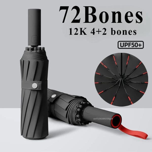 Strong Windproof Automatic Umbrella 72 Ribs Sunshade Large Size UV Protection Folding Mens Rain Umbrellas for Women 250609