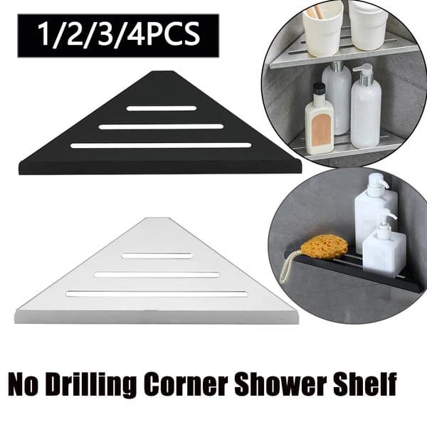 1/2/3/4Pcs Bathroom Shelf No Drill Stainless Steel Shampoo Storage Rack Corner Shower Shelf Heavy-Duty Hollow Bathroom Accessory 250604BJ