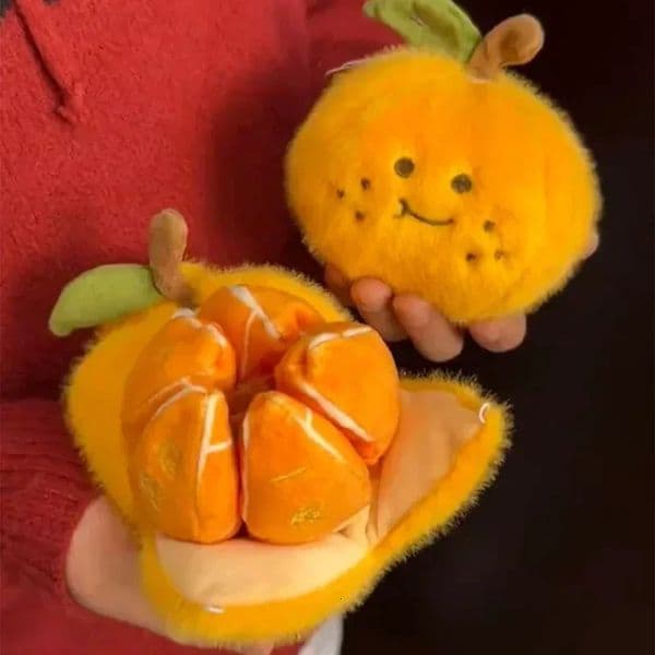 Kawaii Peelable Orange Segments Fruit Plush Toy Stuffed Soft Simulation Food Keychain Backpack Pendant Cartoon Toy Doll Kid Gift 250609